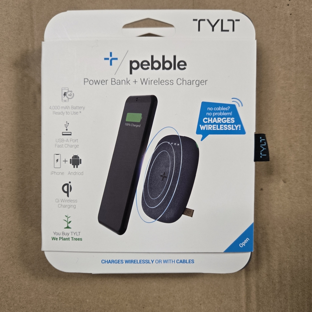 TYLT Pebble Power Bank and Wireless Charger Black